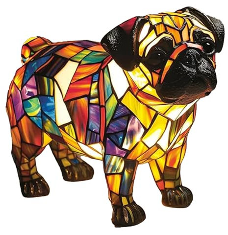 LED Lampe (Corgi/Mops/) - Handgefertigte Harz Nachttischlampe mit warmem Umgebungslicht, Wohndeko für Hundeliebhaber & Tierische Schlafzimmerbeleuchtung, Pug