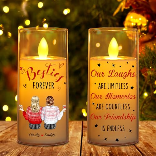 MYZQIFF Bestie Forever Our Friendship is Endless, Personalized Bestie LED Candles Light, Custom Name Christmas Friend Friendship Bestie Sister Candles Lamp Night Light Gifts for Women (style14)