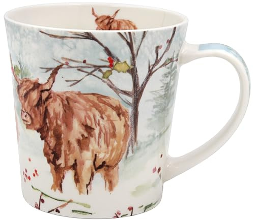 The Leonardo Collection Highland Cow Mug for Hot Drinks | Reusable Fine China Coffee Cups for Kitchen & Home | Durable Printed Tea Mugs for Every Occasion | Long-Lasting Cup for All Types of Beverages