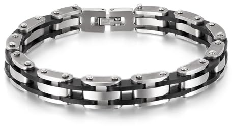 EMEM Pulsera Hombre Acero Inoxidable Cadena Moto Longitud 21,5cm Pulsera de Eslabones gm308
