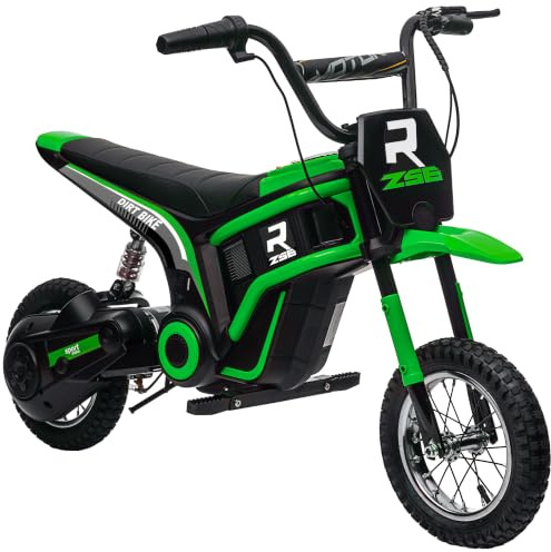 HOMCOM Moto Cross Électrique Enfant 350 W 12V Vitesse 8-16 km/h Vert | Moto Électrique Enfants, Pneus Gonflables 12'', Amortisseur Arrière, Klaxon & Musique, 8-12 Ans