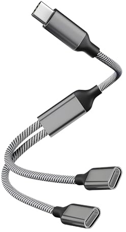 Leloco Répartiteur USB C 1 vers 2, USB C double mâle de type C vers 2 prises femelles pour l'alimentation et les données de type C, compatible avec les téléphones portables, tablettes, ordinateurs