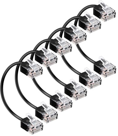 RIIEYOCA Thin Cat6A Ethernet Patch Cable 25CM,28AWG Ultra-Short High-Speed Internet Network Cable with RJ45 Connectors 1000Mbps for Routers,Patch Panels, Switches (Black 6-Pack)