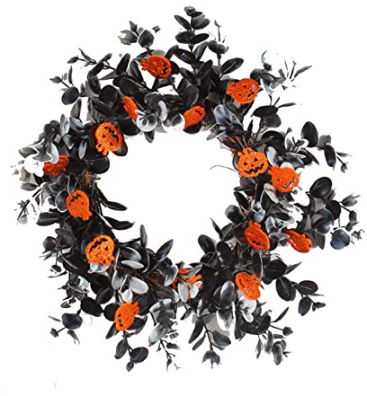 ROYJJ Ghirlanda di Halloween per porta d'ingresso fuori autunno con zucche autunno per il raccolto decorazioni del Ringraziamento Corona di Halloween