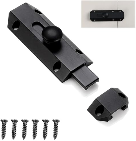 InYoHui Black Sliding Bolt Lock | Zinc Alloy, Rust-Resistant, with Screws, Easy Fit, for Bedroom, Bathroom, Garden, Garage, Cabinets, Kitchen, Office