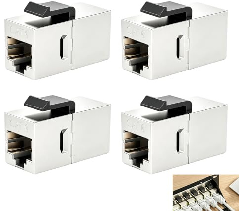 4 Pièces Coupleur RJ45 Cat6, Raccord Ethernet RJ45 Blindé, Adaptateur Ethernet Femelle vers Femelle 8P8C Rallonge Câble Réseau Cat6 Cat5e Connecteur Métallique Routeur Modem Switch Internet Haut Débit