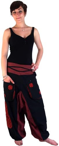 Guru-Shop, Pantalones Harén Harén Bombachos Aladdin Espiral, Negro / Rojo, Algodón, Tamaño:S (36), Bloomers y Harén