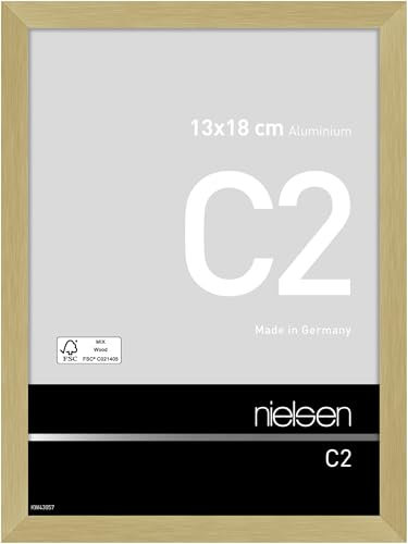 nielsen Bilderrahmen, 13 x 18 cm, Aluminium, Gold matt, Fotorahmen zum Auftstellen und Aufhängen im Hoch- & Querformat, Echtglas, C2
