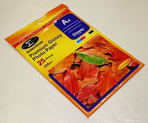 Sumvision Fotopapier, A4, 230 g/m², glänzendes Fotopapier, professionelles Hochglanz-Finish, Tintenstrahldrucker, 25 Blatt