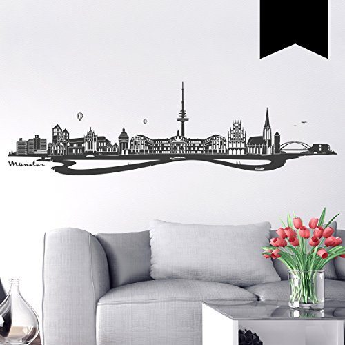 WANDKINGS Wandtattoo Skyline Münster 140 x 39 cm - Schwarz - 35 Farben zur Wahl