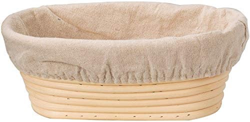 MEETOZ 8.2 inch Oval Long Banneton Brotform Bread Dough Proofing Rising Rattan Handmade Basket with Linen Liner Cloth - 21 x 14 x 8cm