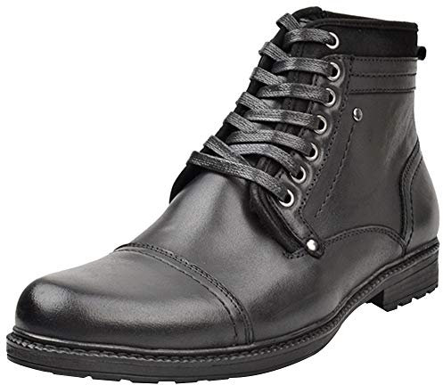 Jamron Uomo Vera Pelle Occidentale Vintage Derby Stivali Cerniera Lampo Stivaletti Nero SN01730 EU40