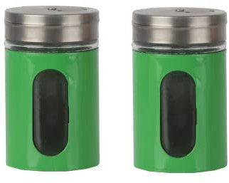 Green Salt Pepper Shakers Retro Spice Jars Glass - Set of 2