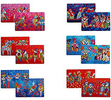 Maxwell & Williams Love Hearts Reversible Placemats with Assorted Animal Designs, Gift Boxed, Polypropylene, Multi Colour, 43.5 x 28.5 cm, Set of 6 GI0098
