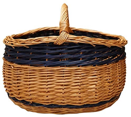 khevga großer Einkaufskorb aus Weide in Natur und Blau 50 x 40 x 27