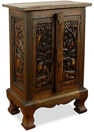 Livasia Table de Nuit en Bois Massif | Commode de Nuit en Bois | Bois d'acacia Naturel | Décoration Asiatique | Production Artisanale | Fabriqué à la Main