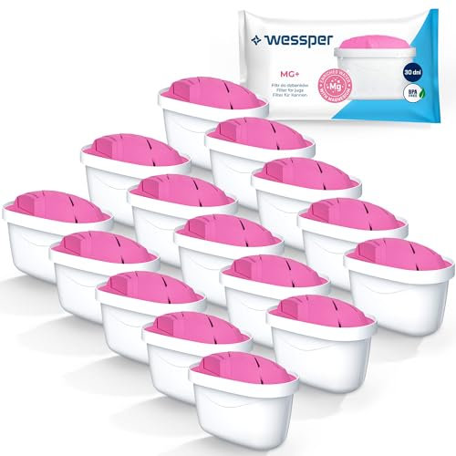 Wessper Cartuchos de Filtro con Magnesio de Agua 15 Piezas | Reemplazo para Dafi Unimax Aquaphor A5 BRITA Maxtra+ PHILIPS AWP212/10 | Filtro con Carbón Activo y Resina de Intercambio Iónico