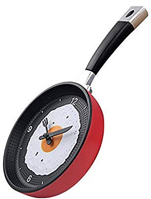 LNLN Kitchen Cafe Wall Clock, Frying Pan Omelette Clock, Abs Creative Wall Clock, Pan Shape, Silent Sweeping Movement, Simple Scale,red