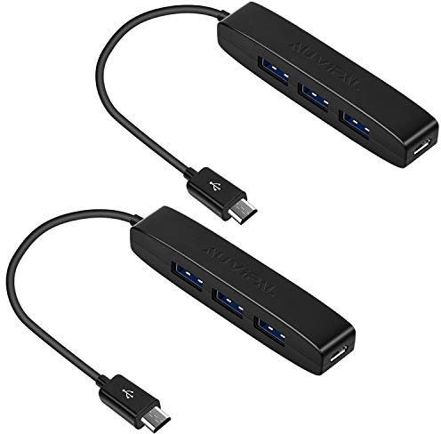 AuviPal 3-Port Micro USB OTG Hub Adapter (3 USB Ports + Power Port) for TV Stick 4K, Playstation Classic, Raspberry Pi Zero, Sega Genesis Mini, S/NES Classic Mini and More - 2 Pack