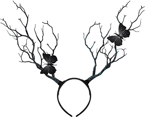 Lurrose Branch Antler Headband Butterfly Horns Hairbands Reindeer Branch Hair Bands for Halloween Christmas Cosplay Party Photo Props