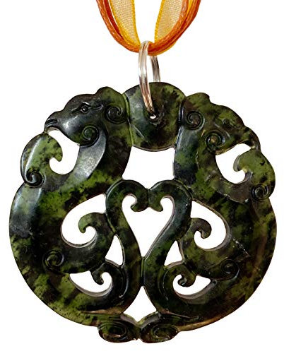 Spirit of Avalon Schwarze Jade Anhänger Phönix mit Organzaband natürliche chinesische Jadeite Jade handgefertigt geschnitzt am Band Black Jade Sunje