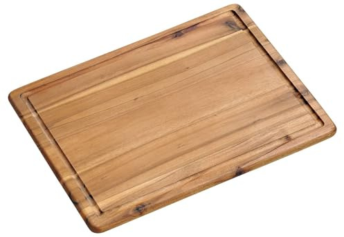 KESPER Tranchierbrett Akazie 38x28x1,5 cm – Messerschonend, mit Saftrille, Hohe Schnittfestigkeit, Naturholz, 2118171