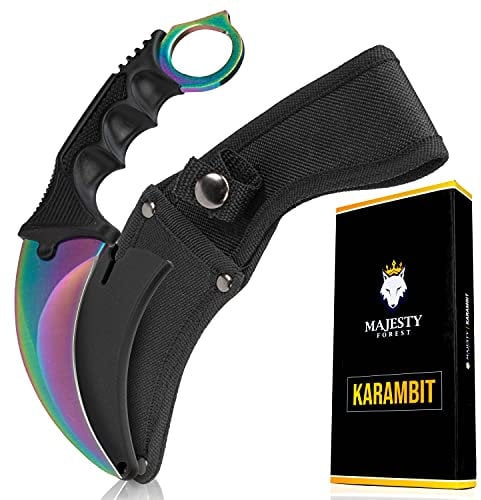 Majesty Forest® Karambit Messer (Rainbow) - Sehr scharfe Klinge - CSGO Fade Trainer mit Holster und Klingenschutz