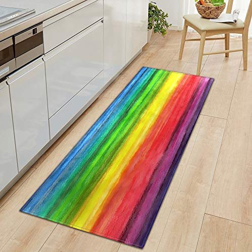 MNJLB Läufer Flur Teppich-Teppichläufer Für Hauseingangs-Fußmatte - 3D-Regenbogen-Graffiti-Linien-Muster Korridor Treppe Langer Teppich-Weicher Anti-Rutsch-Flurteppich-Läufer Für Innen/Außen, 60 ×
