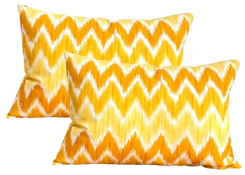 TRESMESTRES Kissenbezüge für Loungemöbel, Sofakissenbezug und Kissenhülle - Mediterranes, Bunt, Ikat-Stil - Dekorative Zierkissenbezug - Deko Kissenbezug 40x60 cm - 2er-Set, Gelb