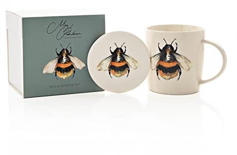 Meg Hawkins Porzellanbecher und Untersetzer, Bienen-Design