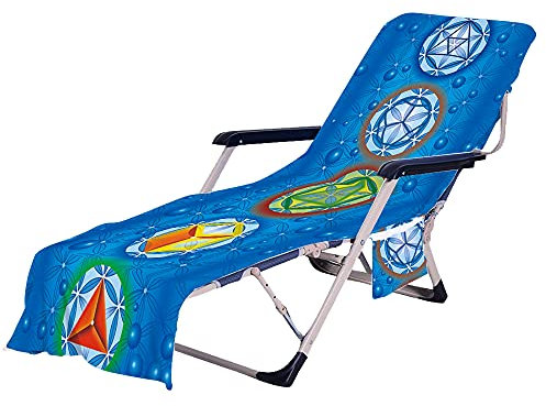 Chickwin Schonbezug für Gartenliege Frottee Strandkorb Handtuch Lounge Chair Cover Mit 2 Taschen Stuhl Strandtuch Für Garten Liegenauflage Schwimmbäder, Strände (75 x210 cm,Hexagon)