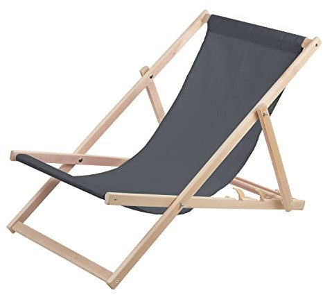WOODOK Liegestuhl aus Buchholz Strandstuhl Sonnenliege Gartenliege für Strand, Garten, Balkon und Terrasse Liege Klappbar (Grau)