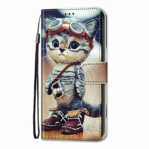 Skyhewen for iPhone 12 Case, iPhone 12 Pro Case, Shockproof Flip PU Leather Wallet Case with Card Holder Magnetic Clasp Stand View Bumper Case Cover for iPhone 12/ Pro, Cat