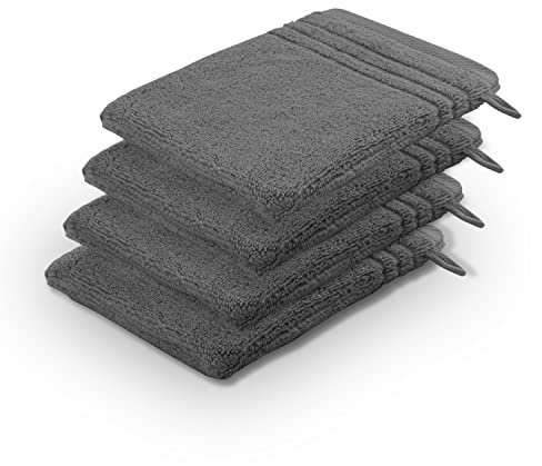 La Vida Premium Waschhandschuh-Set 4-teilig Anthrazit, 100% Frottee-Baumwolle, 480g/m², weich und saugstark, fürs Badezimmer, Oeko-Tex 100 Zertifiziert, 4 x Waschlappen