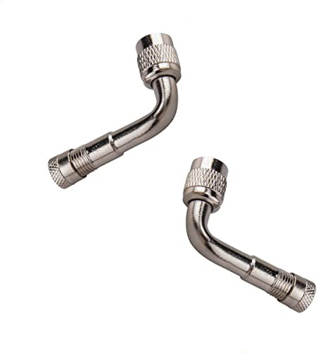 AISIBO 90 Degree Schrader Valve, 2PCS Schrader Valve 90 Degree Adapter, Bend Tire Valve Extension Adapter Car Truck Motorcycle (Silver)