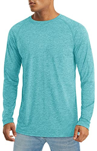 MAGCOMSEN Herren Schwimmshirt Sportshirt Polyester Langarmshirt Sommer Shirts für Angeln Camping Trekking Hellgrün L