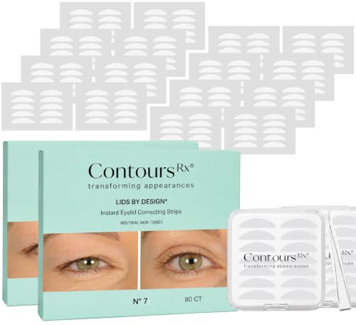 Contours Rx Lids by Design Eyelid Lift Strips with Travel Case and Tweezers - Invisible Eyelid Tape for Hooded Eyes - a Youthful-Looking Appearance - 2 Pack - 160 CT (7mm 80 count (Pack of 2))