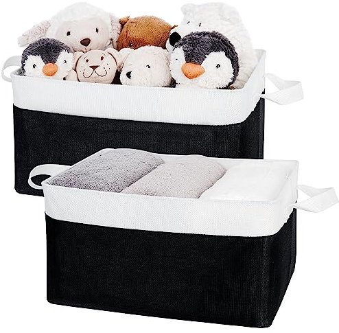 GRANNY SAYS Storage Boxes with Metal Frame, Pack of 2 Fabric Storage Baskets, Cloth Storage Boxes, Clothes Storage Boxes Large, Shelf Storage Boxes, Folding Storage Boxes for Laundry Room, White/Black