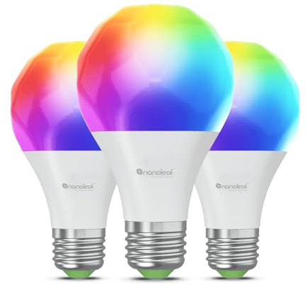 Nanoleaf Matter Essentials 3 Bombillas LED E27 RGBW Inteligentes y Regulables - Luces Led 16M Colores, Matter sobre Thread, Bluetooth, Compatible con Google Apple, Decoración Habitación y Gaming