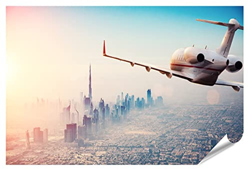 islandburner XXL Bild Poster Private Jet Flugzeug Fliegen über Dubai Stadt Schöner Sonnenuntergang Li Private Premium Bilder Fotodruck ISEA-PKL