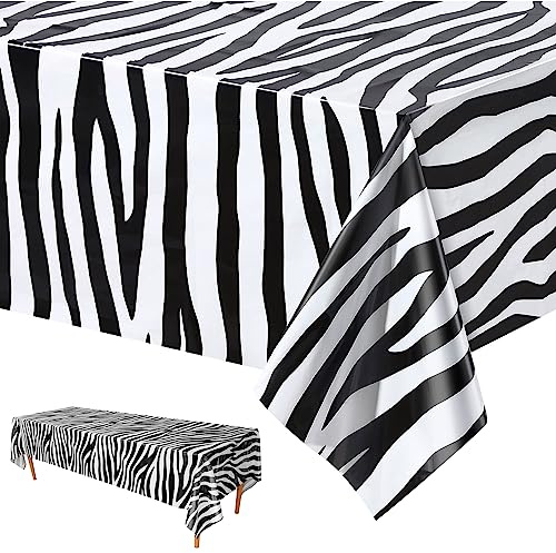 137 x 274cm Zebradruck Tischdecke Dschungel-Safari-Tier Tischdecke Plastik Wasserdicht Zebradruck Tisch Cover für Kinder und Erwachsene Geburtstagsfeier Dschungel-Safari-Motto-Partyzubehör