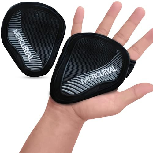 MERCURYAL Pack 2 Fitness Griffpolster Griffpads für Klimmzüge - klimmzug Handschuhe - Griffpads Krafttraining - griffpolster Kraftsport – Neopren Grip Pads - Alternative für Handschuhe (Grau, L)