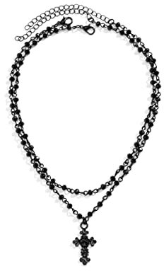 fdsmall Halskette für Frauen Boho Gothic Star Cross Anhänger Halskette Einstellbare Layered Bead Chain Choker Halsketten Halloween Weihnachten Neujahr Goth Schmuck Geschenk für Frauen und Mädchen (02)