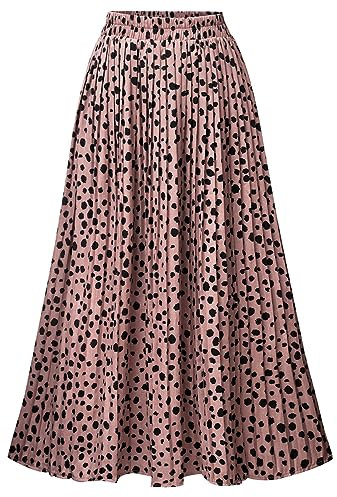 Basoteeuo Damenrock mit Leopardenmuster, Midi-Röcke, lang, plissiert, hohe Taille, A-Linien-Röcke, A-Leopard Pink, X-Groß