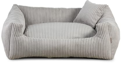 Gutekissen® Hundebett aus weichem Material, gefüllt mit Polyurethanschaumstoff, Geripptes Material, schmutzabweisend, Farb- und Größenwahl, inklusive kleines Kissen. (M - 80x65, Hellgrau)