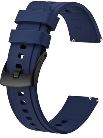 BISONSTRAP Flexibles Uhrenarmband 20mm Silikon, Uhrenarmbänder für Herren und Damen, Schnellverschluss Ersatzbänder Armband, Dunkelblau mit Schwarzer Schnalle