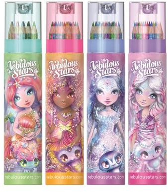 Nebulous Stars 11436 - Zeichen- und Malset, 18 Buntstifte in strahlenden Farben, inkl. Spitzer mit Auffangbehälter und einem Bleistift, in praktischer Tube, sortiert