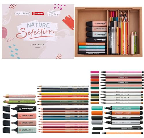 STABILO - Stiftebox Nature Selection Stifteset für kreatives Handlettering - Aquarellstifte, Buntstifte und Textmarker in Naturtönen