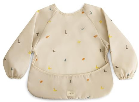 mushie Ärmellätzchen Baby Langarm | Wasserdichtes Lätzchen mit Ärmeln für Kleinkinder | Verstellbare Passform für 6-24 Monate | Farbe: Dinos