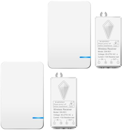 NineLeaf 2Pièces Mini Kit Interrupteur et Récepteur de Lumière sans fil, Kit d'interrupteur sans fil, Interrupteur mural Télécommande pour Lumière LED Maison Hôtel, Intérieur 60m Extérieur 400m
